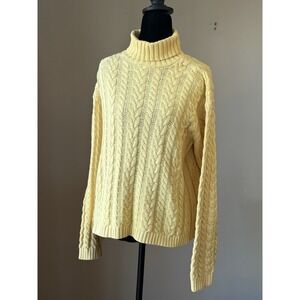 Splendor 100% Cotton Cable Knit Turtleneck Sweater Yellow Women's M CA00182